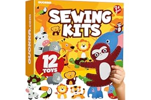 Quokka Kids Crafts Ages 4-8 - DIY Beginner Needle and Thread Kit - 12 Wild Animals Sewing Kit Basic - Fun Arts Crafts for Kids Ages 6-8 Girls Boys - Plastic Needles, Scissors - 6+ Year Old Girl Gifts