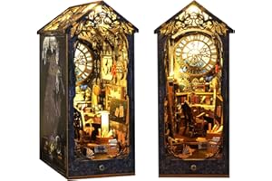 MR.HOKWY Creative DIY Book Nook Kit - Book Nook with Music Box & LED Lights, 3D Wooden Puzzle Bookend for DIY Gifts/Festival Creativity/Home Decoration/Christmas