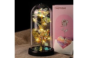 HOTOIQ Mother's Day Gift for Mum, Gifts for Women, Eternal Rose in Glass with LED Lights for Women, Artificial Preserved Flowers, Rose Gift for Anniversary/Valentine's Day/Birthday/Wedding