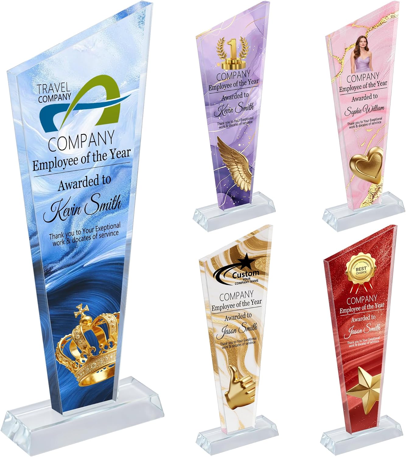 WERWAES Trofeo de Cristal Personalizado con Grabado de Texto/Logo - Regalo para Empleados, Jubilación, Eventos, Premios Deportivos y Reconocimientos