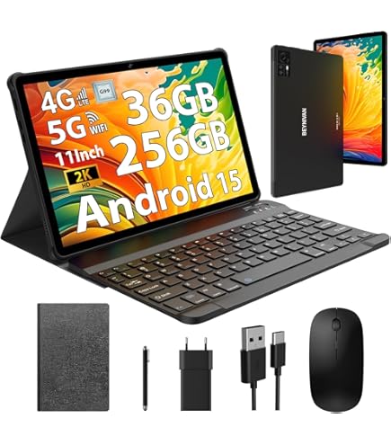 Tablette Android 15 MAXLEGEN – Écran 11 Pouces 2K, 4G LTE + 5G WiFi, 36 Go RAM + 256 Go (extensible à 1 To), Clavier/souris/stylet Inclus