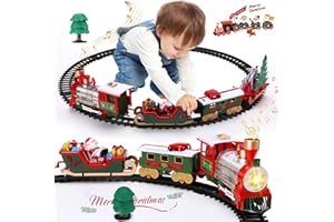 Bestcool Petit Train Electrique Noel, 20 Pièces Train pour Sapin de Noël avec Phare et Sons Réalistes Arbre de Noël à Piles Train Track Décorations de Noël Cadeaux pour Enfants garçons Filles