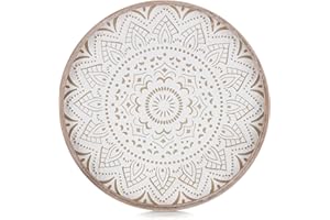 Hanobe Bandeja Redonda de Madera para Servir: Home Pequeña Bandeja de Madera Decorativa Rústica Marrón Bandejas Decoración para Café Cocina Contador, 30 cm