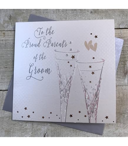 Hochzeitskarte Für Die Stolzen Eltern Des Bräutigams – Handgefertigt Mit Glitzernden Ringen | White Cotton Cards