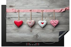 KitchenYeah© Copertura Tappetino Piano Induzione 78x52 cm Cucina Coprifornelli Protezione per Piano Induzione Cuore - Amore - Rosso - Rosa