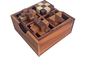 CRAFTY ARTISAN Engaging Wooden Puzzle Box Set: Tavor, Shooting star, Notched stick, and Snake cube. Intricate Brain Teasers for Adults & Teens - Master IQ Puzzles, Mind Games & Adult Puzzles with Storage Box