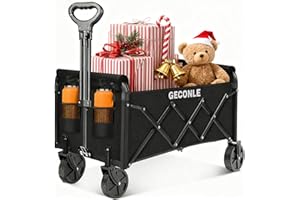 GECONLE Festival Trolley Folding Trolley Cart with Wheels 100L- Collapsible Foldable Shopping Wagons Carts with Drink Holders for Grocery Outdoor Sports Garden Camping - Patented