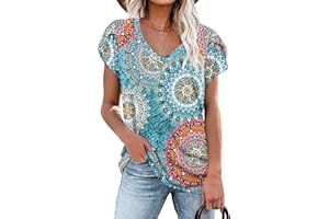 PLOKNRD Damska bluzka z dekoltem w serek z płatkami koszulka letnia tunika na co dzień