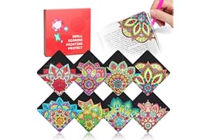 CharySim 8 Pcs Diamond Art Painting Bookmarks with Crystal Dimond Art Kits and Crafts Kits for Adults Women Gifts Black Lotus