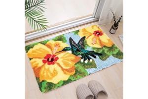 VIONNPPT Blumen Vögel Serie Knüpfteppich Set für Kinder Erwachsene Zum Selber, Teppich Rasthaken Knüpfen Set mit Vordruck, DIY 3D Handwerk Geschenk (Kolibri,60cmx40cm)