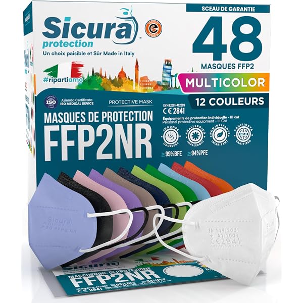 50 Masques FFP2 Certifiés CE Beige - Élastiques Blancs - Fabriqué En Italie SICURA