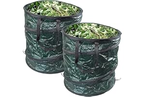 Summerlee Pop Up Garden Waste Bags – Pack of 2 Large 80L Reusable Premium Heavy Duty UV Treated Water Resistant Collapsible Outdoor Home Garden Sack Bin with Carry Handles Leaves Grass Rubbish Weeds