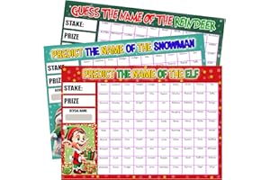 GIFTS AND TEMPTATIONS Pack of 3, 100 Names, A4 Size, Predict the Name of the Snowman, Reindeer and Elf Christmas Fundraising Scratch Card Games, Fundraising Fete Fayre or Parties