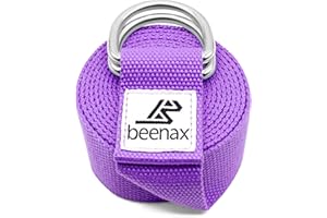 Beenax Yoga Strap Belt 1.85M, 2.5M, Extra Long Adjustable Strong Cotton 6ft 8ft with D-Ring Buckle, Exercise & Fitness Stretching for Yoga, Pilates, Dance, Gym Workouts and Physical Therapy