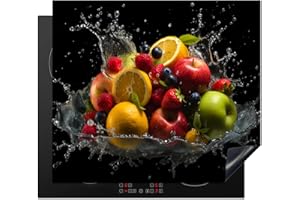 KitchenYeah© Cubre Vitrocerámica - Protector Vitroceramica Induccion 60x52 cm - Tapa Vitroceramica - Protector de Vitroceramica Fruta - Manzana - Naranja - Rojo - Agua