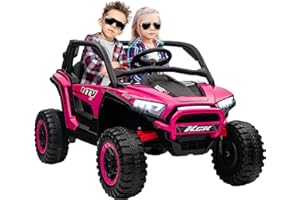 AIYAPLAY 2 Seater Ride on Truck, 24V 7AH Battery Powered Electric Ride On Car with Parental Remote Control, Spring Suspension, 3 Speeds, LED Lights, MP3, Horn, Music, Pink