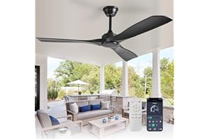 ‎DEPULEY Depuley Leise Deckenventilator ohne Licht für Außen: 132CM Ventilator mit Fernbedienung und APP für Terrasse Garten - Groß Deckenventilator, Reversibler DC Timer für Schlafzimmer, Wohnzimmer, Schwarz