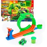 Hot Wheels Monster Trucks Mutant Kaosu &Ccedil;emberde Yarış Oyun Seti, 1:64 &ouml;l&ccedil;ekli Wreckin' Wolf, 110 gramlık Slime, 2 oynama şekl