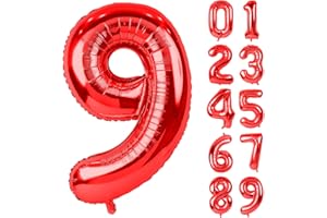 ONEHOUS 40 Inch Red Large Numbers Balloons 9, Number 9 Digit 9 Helium Balloons, Foil Mylar Big Number Balloons for Birthday Party Anniversary Supplies Decorations