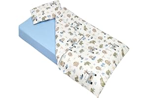 Lovely Hippo - Sábana Bajera de 80 x 160 cm + Funda Nórdica de 120 x 170 cm + Funda de Almohada Infantil de 40 x 60 cm. Cama 80x160. (Safari Azul, Cama 80x160 cm - Juego de 3)