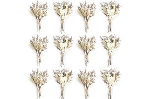 Larber 12pcs Mini Flores Secas Ramos De Flores Silvestres Secas Flores Secas Mini con Tallos DIY Foto Accesorios Jarrón Decoración De Boda