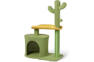Amazon Basics Árbol de Cactus para Gatos y Gatitos de Interior, rascador con Percha Curva y acogedora Torre para Gatos, Pelota Colgante interactiva, 77,9 cm (30,7”) de Altura, Verde