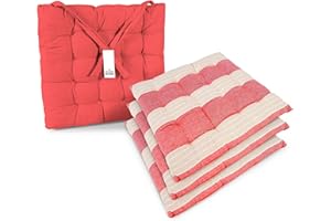 THESECRETHOME.ES The Secret Home- Pack de 4 Cojines para Silla - Cojín Acolchado de 37 x 37 cm - Decoración Hogar - Ideal para Sillas de Cocina, Comedor, Jardín (Rojo-Beige)