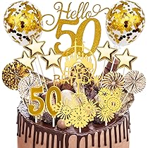 Decorazioni 50° Compleanno – Kit Con Striscione Cheers E Topper Per Torta – Oro E Nero – Per Uomo E Donna - 3