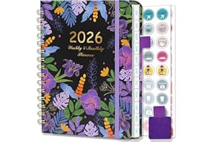 NEYSA Agenda 2026 Semainier Spirale, Jan- Déc 2026 (12 mois) A5 Agenda Scolaire Avec Boucle de Stylo, Autocollants de Plan & Onglets Mensuels, Pochette -21 x 15 cm (pourpre)