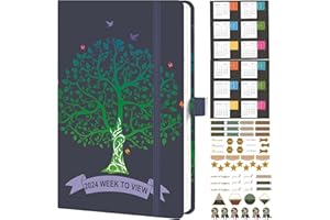 Dzhzal Diary 2024 Week to View A5 5.7''x8.3'' January 2024 - December 2024 with Stickers, Productivity Appointment Diary Planner with Pen Holder, Elastic Closure and Storage Pocket