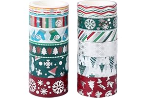 Artibetter Chirstmas Decor 12 Rolls Christmas Washi Tape Sets Snowflake Masking Tape Decorative Painters Tape DIY Wrapping Tape for Scrapbook Craft Gift Wrapping Gift Tape