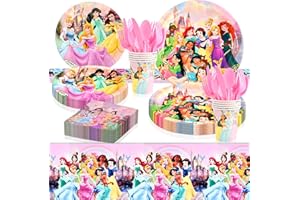 Pusuanzi Assiette Jetable Anniversaire, Vaisselle Jetable 81 pièce pour Fête de Thème, Enfants Fête-Assiettes 7''/9'', Serviettes, Gobelets, Couteau, Fourchette, Cuillère, Nappe