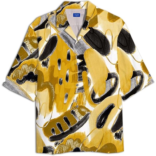 Camisa Jack Jones Joshua Split Aop Ss Ln Negra - Camisas De Hombre