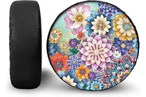 POLERO Boho Floral Spare Tire Cover Trailer Car Truck Dustproof Protection Bright Blossom Print Car Wheel Cover