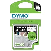 Dymo S0718060, Y&uuml;ksek Performans Kalıcı Polyester (12 mm x 5,5 mt), Siyah/Beyaz (16959)