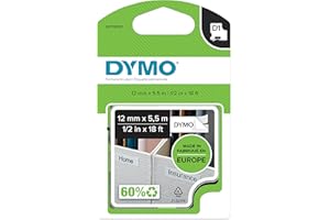DYMO D1 High-Performance Permanent Polyester Labels | 12 mm x 5.5m Roll | Black Print on White | Self-Adhesive Labels for LabelManager Label Printers | Authentic