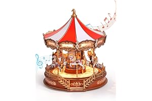 rowood Classic Carousel 3D Puzzle, Zestaw modelu skrzynki muzycznej z drewna do zbudowania dla dorosłych, zestawy do budowy zabawek DIY, idealne jako prezent na Boże Narodzenie i urodziny