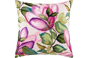 BRVSK Magnolia Needlepoint Kit. Cuscino per copriletto, 45 x 45 cm, tela stampata per tappezzeria, qualità europea