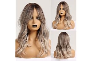 HAIRCUBE Długie kręcone blond peruki z frędzlami część środkowa, szaro-brązowa, biała, długość ramienia, naturalne włókna żaroodporne, syntetyczne peruki dla kobiet