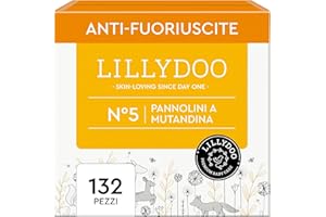 Pannolini a mutandina LILLYDOO - Taglia 5 (11-16 kg), pacco scorta (132 unità) nuove tasche pipì e pupù, massima protezione, 0% profumi e lozioni, per pelli sensibili, dermatologicamente testati