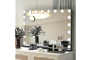 YU YUSING Hollywood Makeup Mirror, 80×60cm Large Vanity Mirror with 18 Dimmable Bulbs, Tabletop or Wall-Mounted, 3 Color Modes, Touch Screen, 10X Magnifier Mirror, USB Output Port(Black)