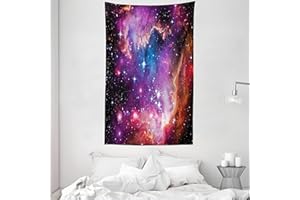 ABAKUHAUS Galaxie Tapisserie, Nuage de Magellan Etoiles, Lavable sans décoloration, 140 x 230 cm, Violet Blue Orange