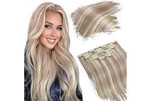 Ugeat Extensiones Clip Pelo Natural 16 Pulgadas Clip in Hair Extensions 100g 8 Piezas Extensiones de Cabello Natural Clip #P20/60 Rubia Highlight Clip in Hair Extensions