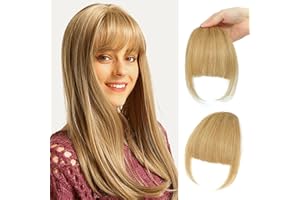 LIANLIAN Clip in Fringe Bangs 100% Human Hair Wispy Bangs clip in bangs Hair Extensions, Ash Blonde Clip on Bangs for Women Hairpieces Curved for Daily Wear