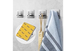 Wemk Wieszak na ręczniki bez wiercenia, 4 sztuki, samoprzylepny, do łazienki, stal nierdzewna, wodoodporne haczyki samoprzylepne, haczyki ścienne, klasyczne wzornictwo