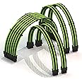 LINKUP - PSU Cable Extension Sleeved Custom Mod GPU PC Power Supply Braided w/Comb Kit | 1x 24 P (20+4) | 2x 8 P (4+4) CPU | 2x 8 P (6+2) GPU set | 30CM 300MM - GreenBlack
