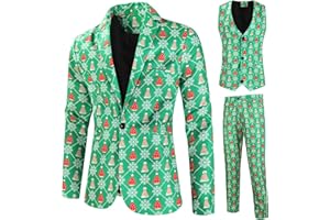 RTGSE Herren Weihnachtsanzug Hässliche Weihnachtskostüm Anzug Jacke + Ärmellose Weste + Lange Hosen Hose 3 Stück Kleidung Sets für Party
