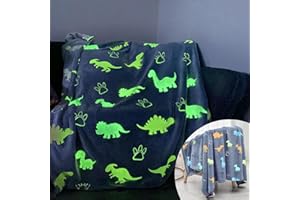 SUPGOMAX Kuscheldecke Kinder Glow in The Dark Fleecedecke, 150 x 130cm Dino Deko Decke Flanell Leuchtet Im Dunkeln Blanket, Dinosaurier Geschenk für Mädchen Jungen Kinder