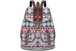 ELITEHOMECOMFORTS Mochila De Viaje Mujer Mochila Mujer Mochila Escolar Adolescente La Vendimia Impresión De La Lona Mochila étnica Mochila Para Portatil Mujer Multifunción Gran Capacidad Bolsa Escolares Con Cordón