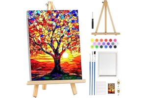 MOGTAA Kit per dipingere con i numeri, albero della vita, per adulti e principianti, con cornice, paesaggio con alberi, kit per adulti su tela con cavalletto, facile kit di pittura a olio fai da te